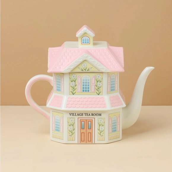 Charming Lenox Spice Village Village Tea Room Teapot - Pink and Cream
